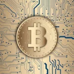 bitcoin on gold circuit background