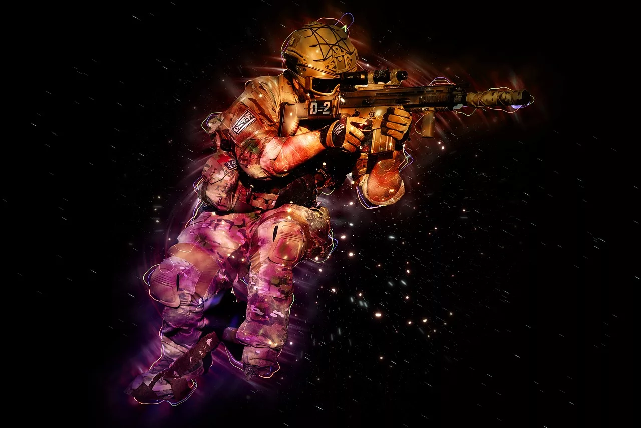 Image of an armed soldier on a black background