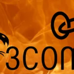 Dragon in front of fire with 3com logo