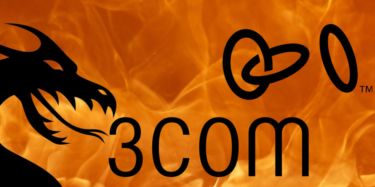 Dragon in front of fire with 3com logo
