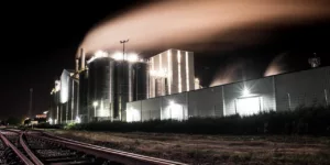 factory night smoke industry plant industrial