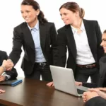 men employees suit work greeting business office