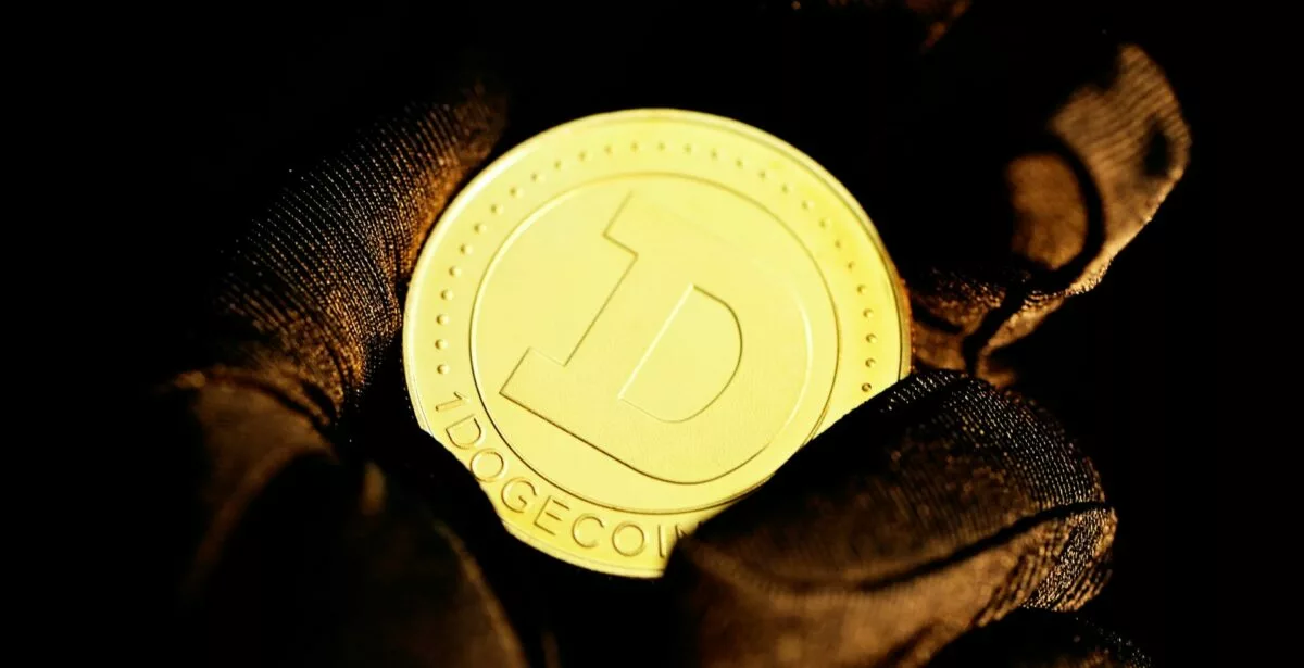 doge coin in gloved hand