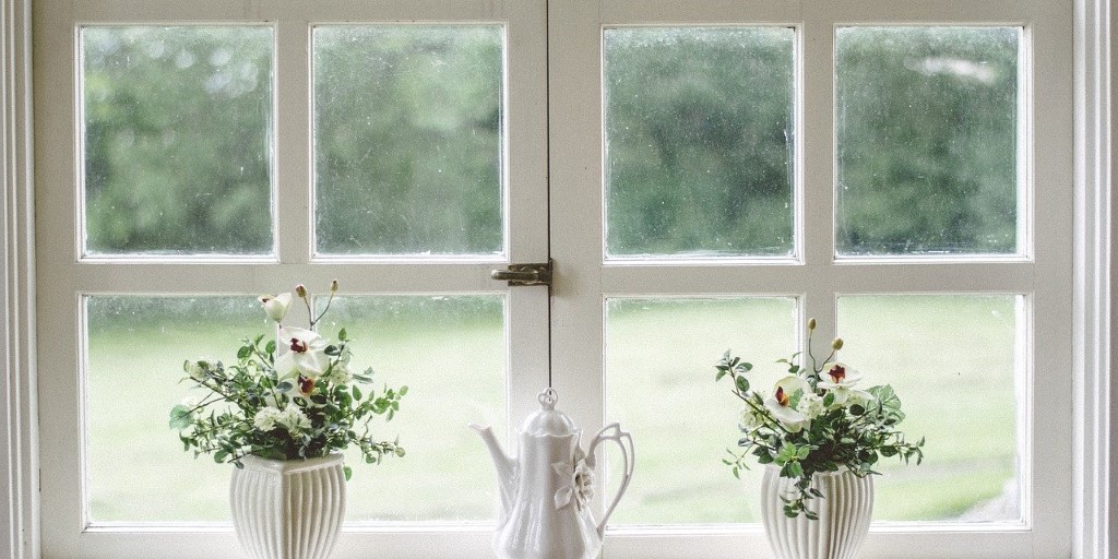 White Window Glass Shield Frame Flower Vase Home