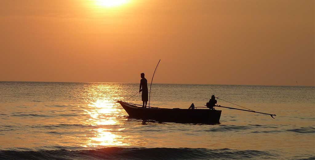 Fishing, Sea, Sunset